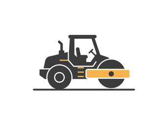 Fototapeta premium Vector Road Roller – Black and Yellow Icon of Construction Machinery in Profile