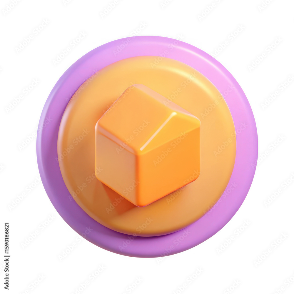 Poster 3d abstract geometric shapes with orange cube isolated on transparent background