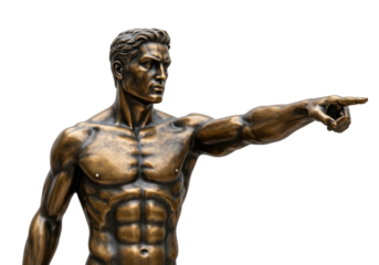 Isolated Bronze Statue of a Muscular Man Pointing