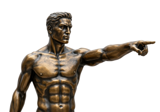 Isolated Bronze Statue of a Muscular Man Pointing - Powered by Adobe