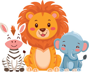 Obraz premium Adorable illustrations. Designed in soft pastel colors with rounded shapes and smiling expressions, perfect for nursery wall art, baby posters, greeting cards, textile prints, educational materials