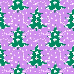 Christmas tree seamless winter pattern for wrapping paper and fabrics