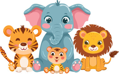 Obraz premium Adorable illustrations. Designed in soft pastel colors with rounded shapes and smiling expressions, perfect for nursery wall art, baby posters, greeting cards, textile prints, educational materials