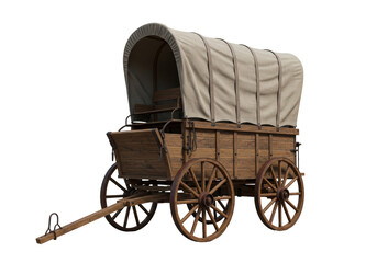 Isolated Vintage Wooden Covered Wagon with Canvas Top