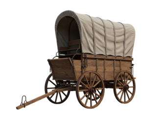 Isolated Vintage Wooden Covered Wagon with Canvas Top
