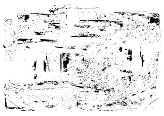 Grunge black and white overlay texture on transparent background. Abstract distress texture dust grain with scratches and grain background.