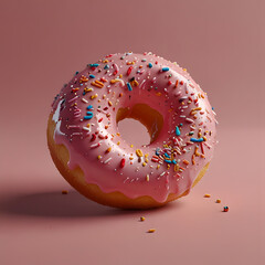 Pink Frosted Donut with Sprinkles on Minimal Background