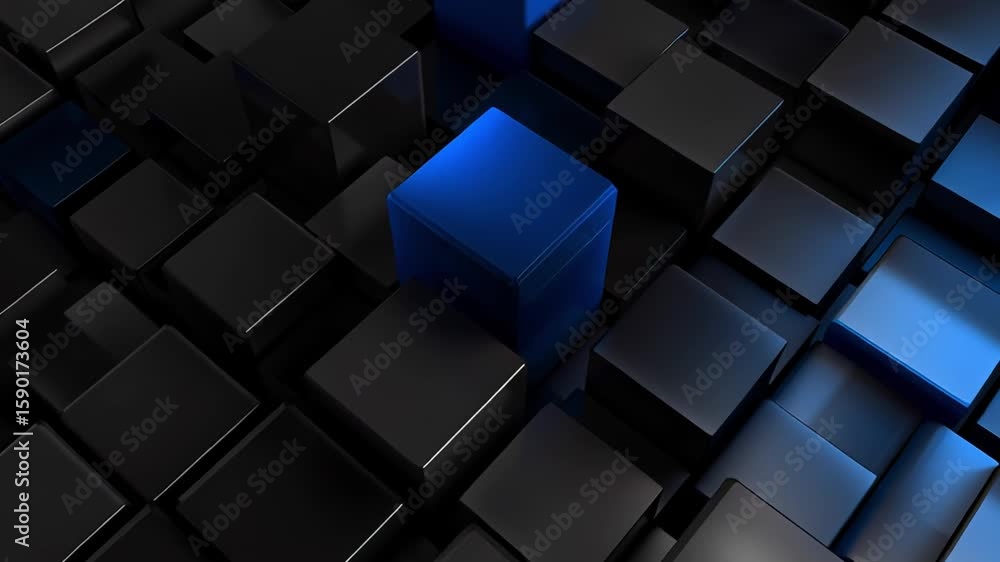 Aufkleber abstract 3d rendering of black and blue cubes arranged in geometric pattern with glowing highlights.