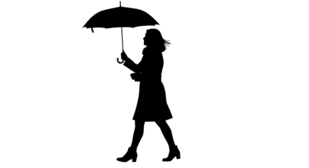 Isolated Silhouette of Woman Walking with Umbrella