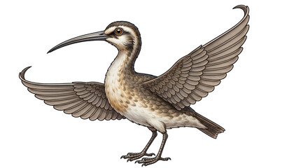 Isolated Curlew Bird Spreading Wings