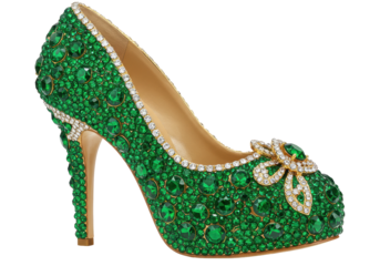 Isolated Emerald Green Rhinestone High Heel Shoe