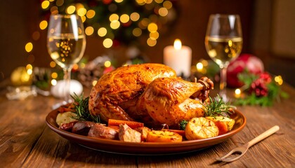 Roasted turkey dinner with Christmas ambience