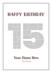 Photo grid layout for 15th birthday celebration minimalist number collage