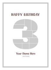 Photo grid layout for 3rd birthday celebration minimalist number collage