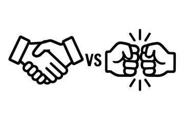Obraz premium Handshake Versus Fist Bump Vector Illustration - Agreement and Conflict Comparison