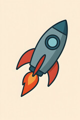 AI-generated flat vector illustration of a retro space rocket launch