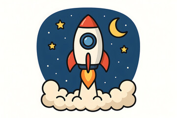 AI-generated flat vector illustration of a retro space rocket launch