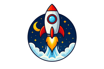 AI-generated flat vector illustration of a retro space rocket launch