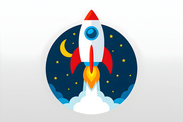 AI-generated flat vector illustration of a retro space rocket launch