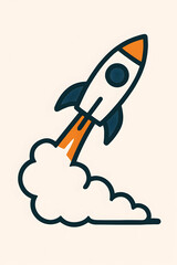 AI-generated flat vector illustration of a retro space rocket launch