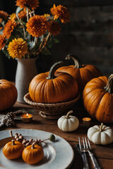 pumpkin and autumn leaves