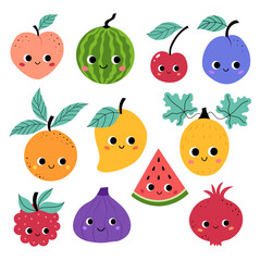 Summer set of fruits and berries,for stickers, prints and banners,vector illustration.