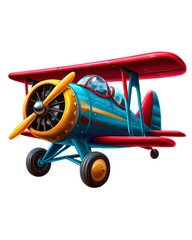 Cartoon biplane with wings and propellers isolated on transparent background