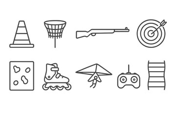 Fototapeta premium Recreational activities icon set. line style icons for sports, games, and hobbies
