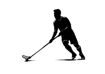 Hockey Player Silhouette – Minimalist Black Vector of Athlete in Motion with Stick