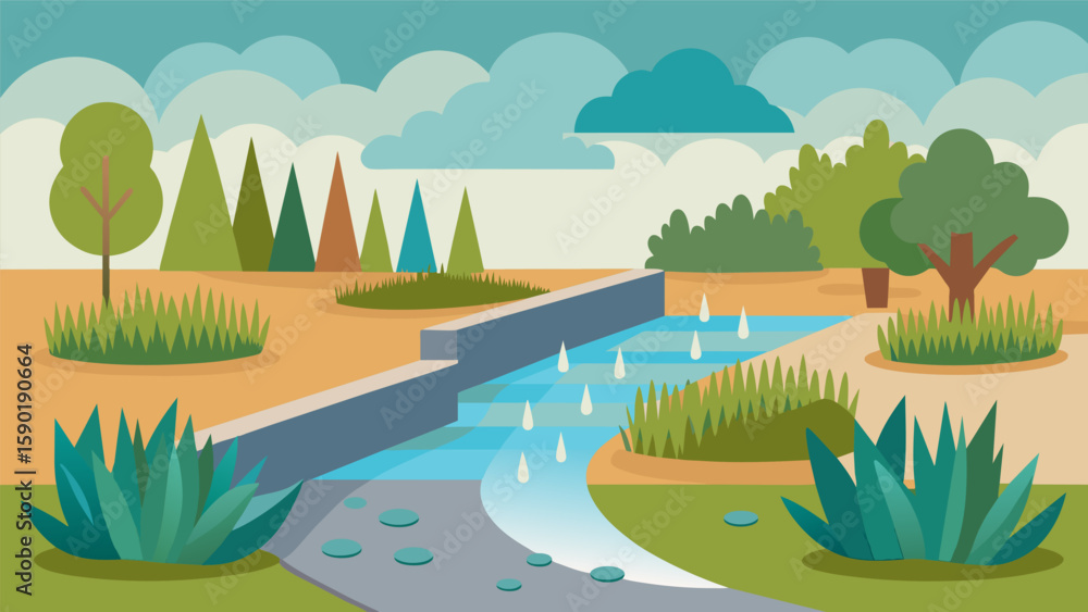 Poster a rain garden installed to collect and filter stormwater runoff designed to look like a natural feat