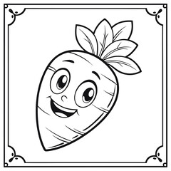 Obraz premium Happy anthropomorphic carrot character with leaves and border