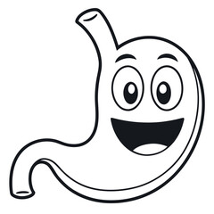 Obraz premium Happy cartoon stomach with wide smile and eyes smiling