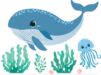 Obraz premium Perfect for baby posters, wall prints, educational cards, and textile patterns. A great choice for ocean-themed kids’ spaces, digital products, or creative baby shower designs.