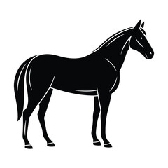 Obraz premium Black Silhouette of Standing Horse in Side View – Calm Posture Vector