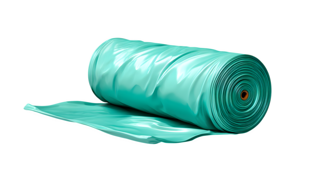 Compostable trash bag roll unrolled tip isolated on transparent background