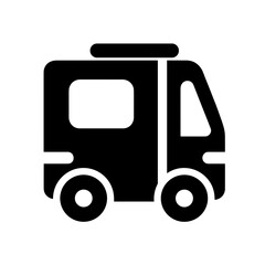 Fototapeta premium Silhouette icon of camper van or motorhome in black vector style 