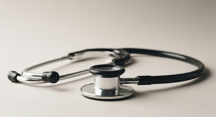 Clean photographic closeup of a medical stethoscope on a light table, healthcare and medicine concept