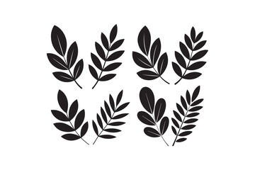 Minimal Black Leaf Vector Set – Elegant Botanical Silhouette Clipart for Creative Use