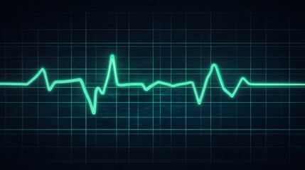 Naklejka premium Cyan Electrocardiogram Trace on Dark Blue Grid for Heart Health Monitoring and Medical Diagnosis