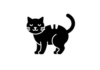 Peaceful Cat Silhouette &ndash; Minimalist Black Vector of Standing Feline with Curved Tail