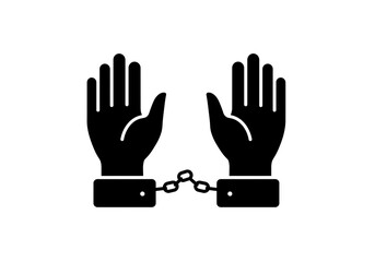 Handcuffed Hands Silhouette – Minimalist Black Vector of Raised Palms in Restraints