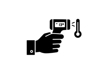 Infrared Thermometer Icon &ndash; Minimalist Black and White Vector of Handheld Device with Temperature Display