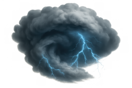 Powerful storm cloud unleashing lightning strikes, revealing electrifying atmospheric energy against translucent backdrop