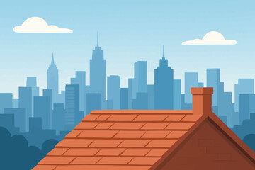 Urban Skyline with Rooftop in the Foreground