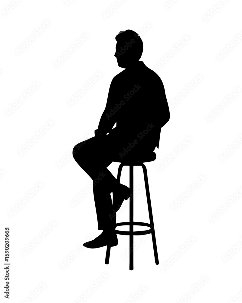 Poster silhouette of a man sitting on a stool with one leg crossed over the other in a relaxed posture imag