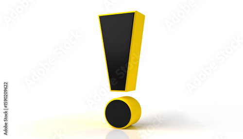 3D Rendering of Yellow Framed Black Exclamation Point on White Background