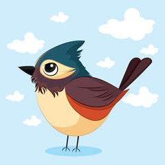 Cartoon funny bird. Cute bird cartoon with cloud