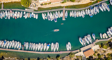 Stunning Aerial Shot of Calanque de Port Miou Marina near Cassis, France – A Serene Escape on the Mediterranean Coast
