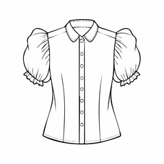 Technical flat sketch of a woman's ruffle blouse.