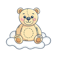 Fototapeta premium Soft and Snuggly: A Lovable Teddy Bear Perched on a Fluffy Cloud, a Vector Illustration of Comfort and Childhood Joy in Gentle Pastel Hues